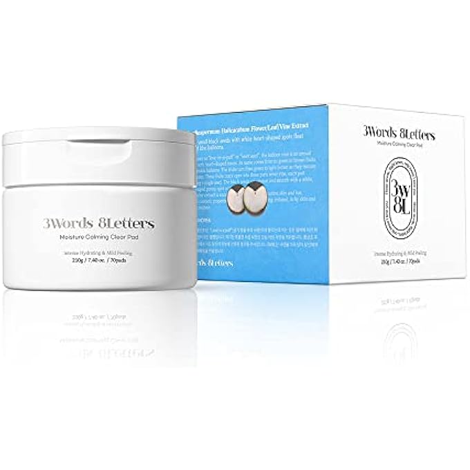 3words 8letters [3W8L] MOISTURE CALMING CLEAR PADS 70 COUNTS | VEGAN TONER PAD FOR ALL SKIN TYPES | GENTLE FACIAL PEELS & RESURFACING TREATMENT | KOREAN SKIN CARE | K-BEAUTY | - Image 1